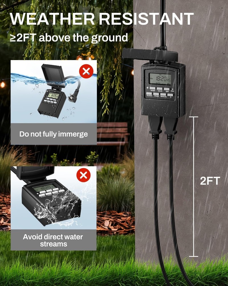 Weatherproof Digital Outdoor Timer with 8 Programs & Easy Push Button Control