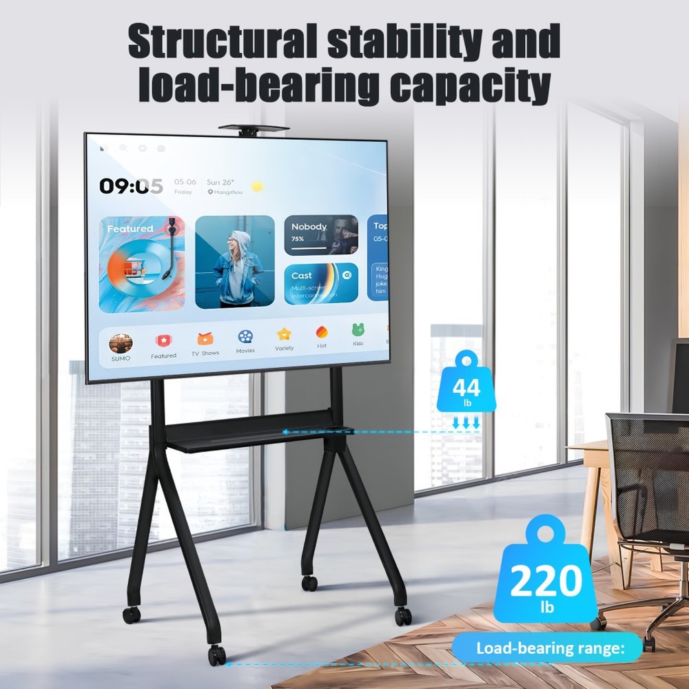 Smart Board Stand for 42"-86"Interactive Whiteboard Mobile Lockable Wheels Black