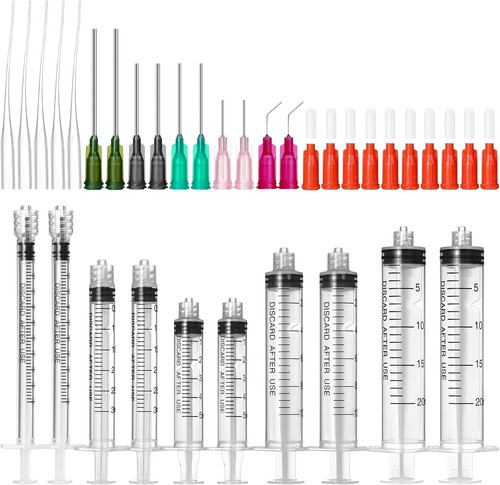 Glue Applicator Syringe Blunt Tip Needle and Cap, with Soft Plastic Tube,...