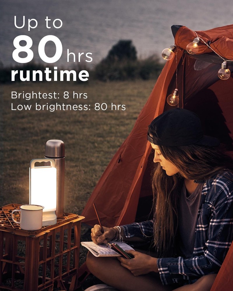 Solar Camping Lantern 6000mAh, USB Rechargeable Light & White, White