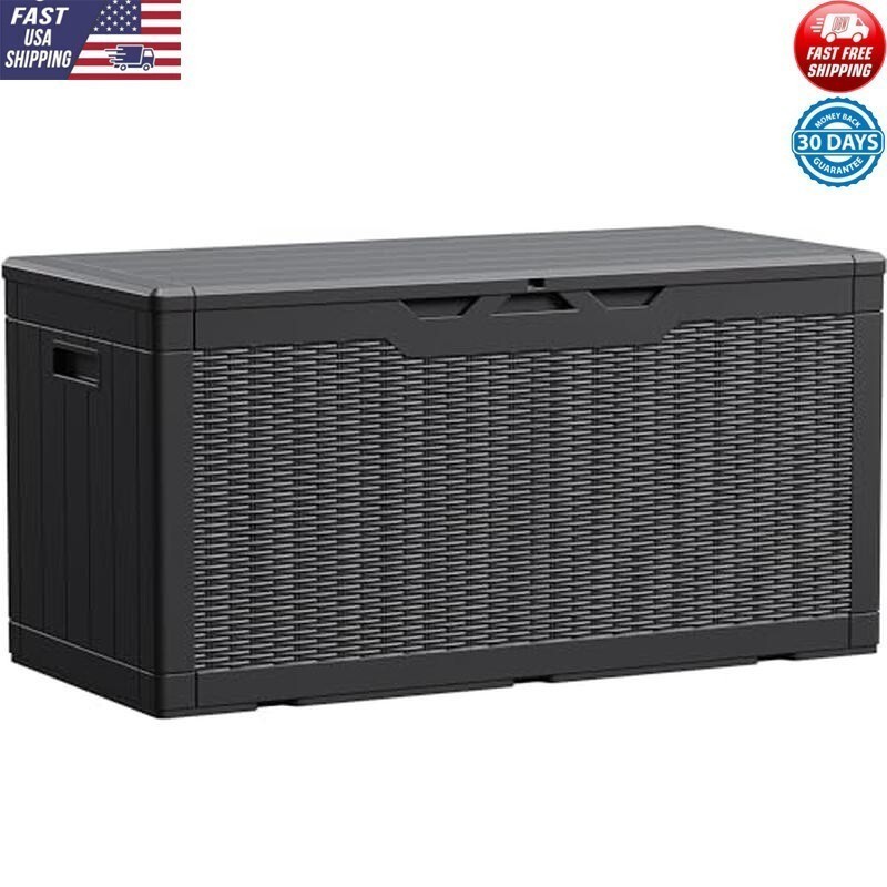 Large Waterproof Resin Deck Box Lockable Storage Bench Outdoor Indoor Use