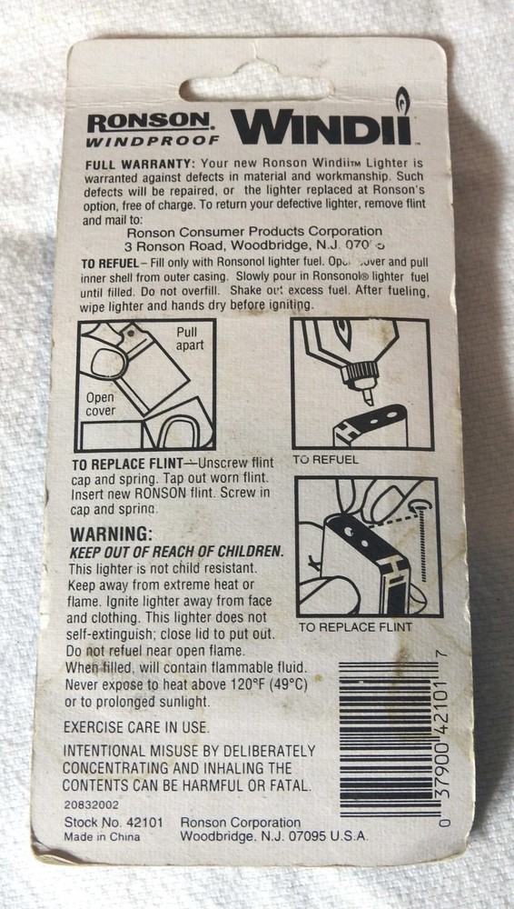 New Old Stock RONSON WINDII WINDPROOF Refillable Lighter