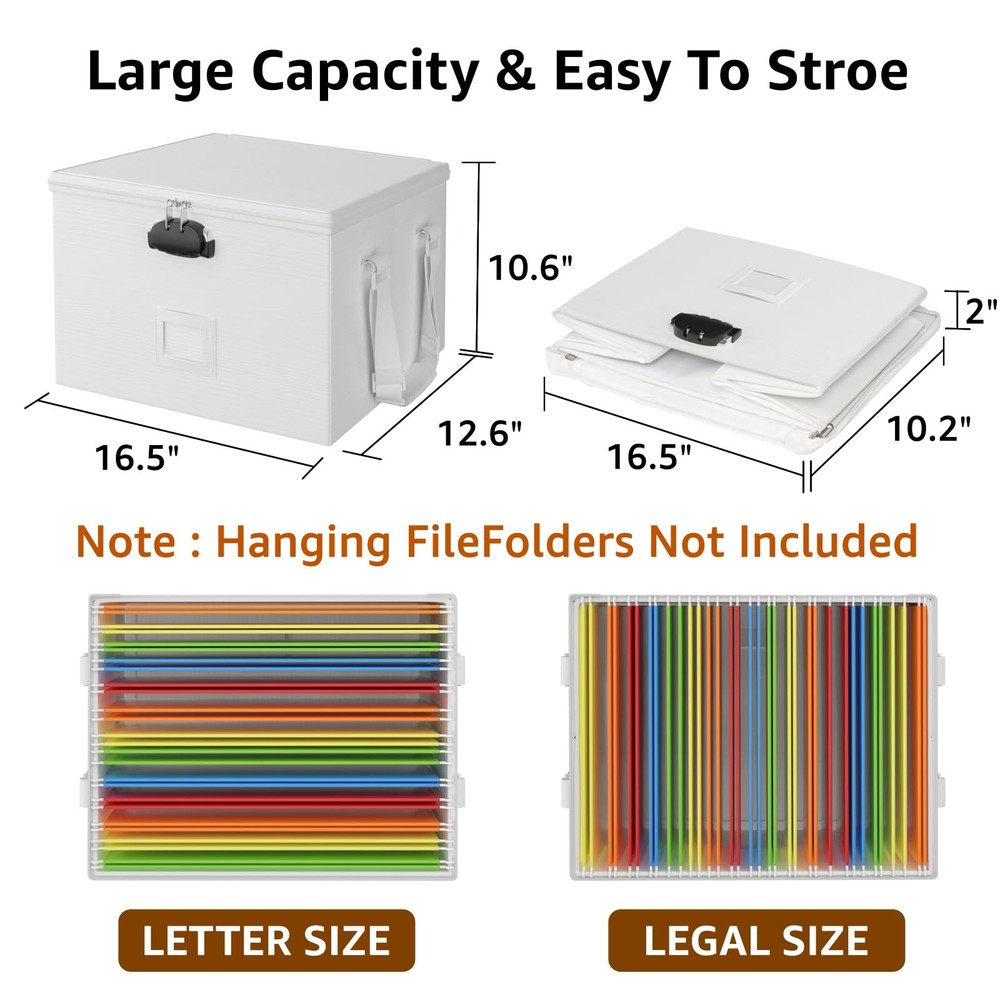 Fireproof Document Box File Organizer - Waterproof Locking Filing Portable St...
