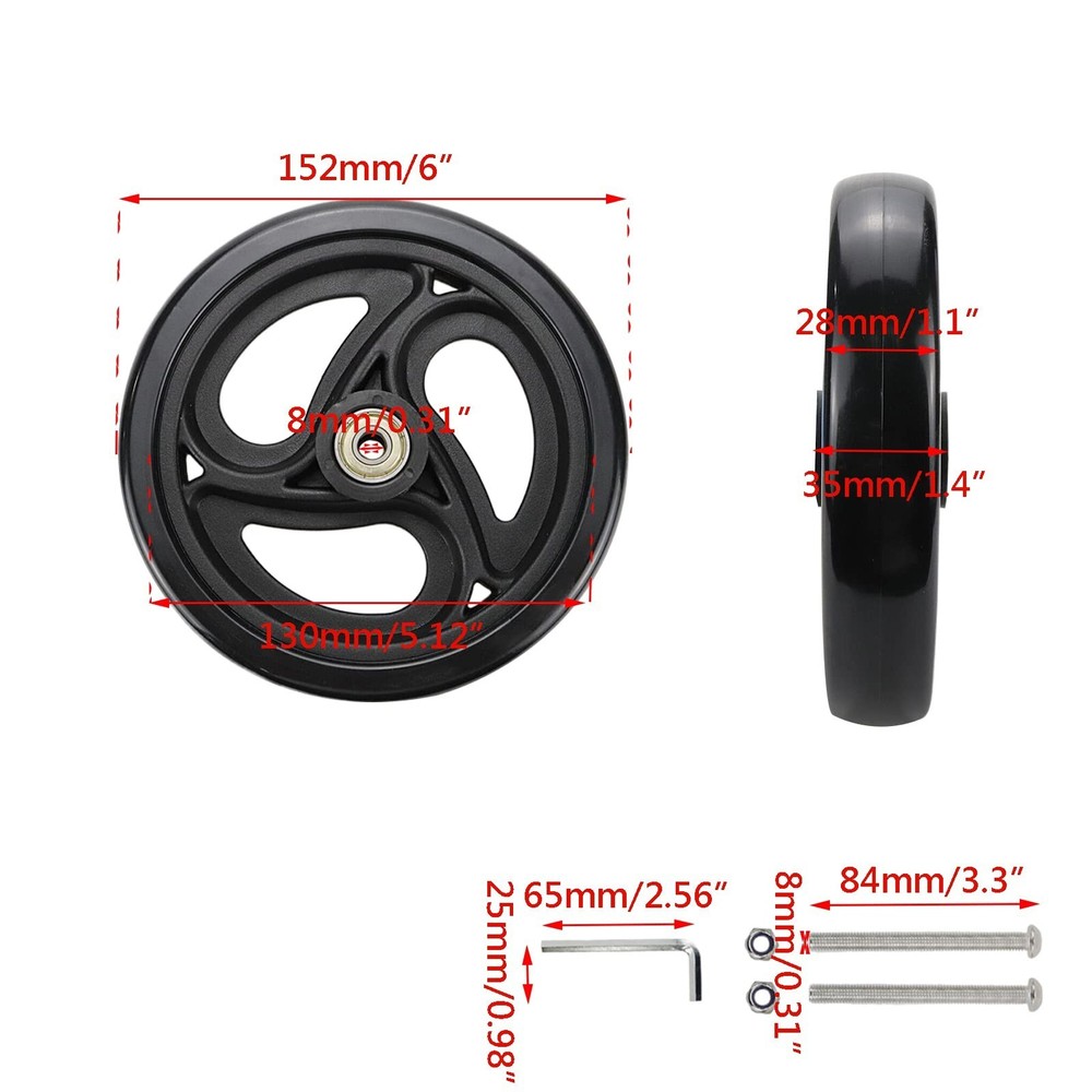 Wealrit Black Solid Walker Wheels Replacement - 6 Inch Drive Rollator Wheels ...