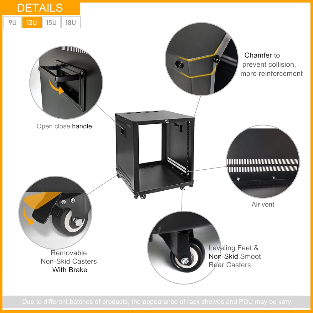 POMU 12U Network & Stereo Rack with Caster Wheels, Rolling Server Rack Open Cabi