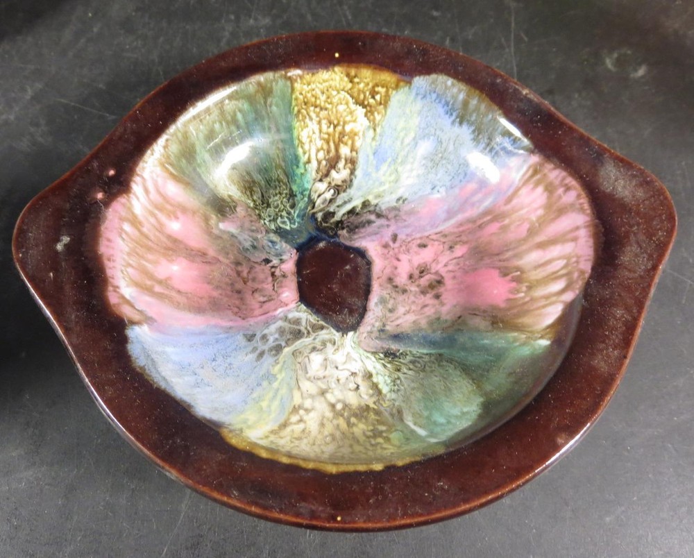 Mottled Brown & Multi-Colored Miniature Pottery Bowl & Pitcher Unknown