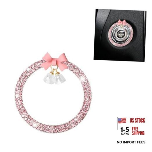 Bling Diamond Car Engine Start Stop Button Decoration Ring, Crystal Pink
