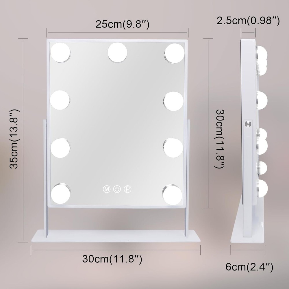 Vanity Mirror With Lights 360° Rotation Touch Control Adjustable Colors & Bright