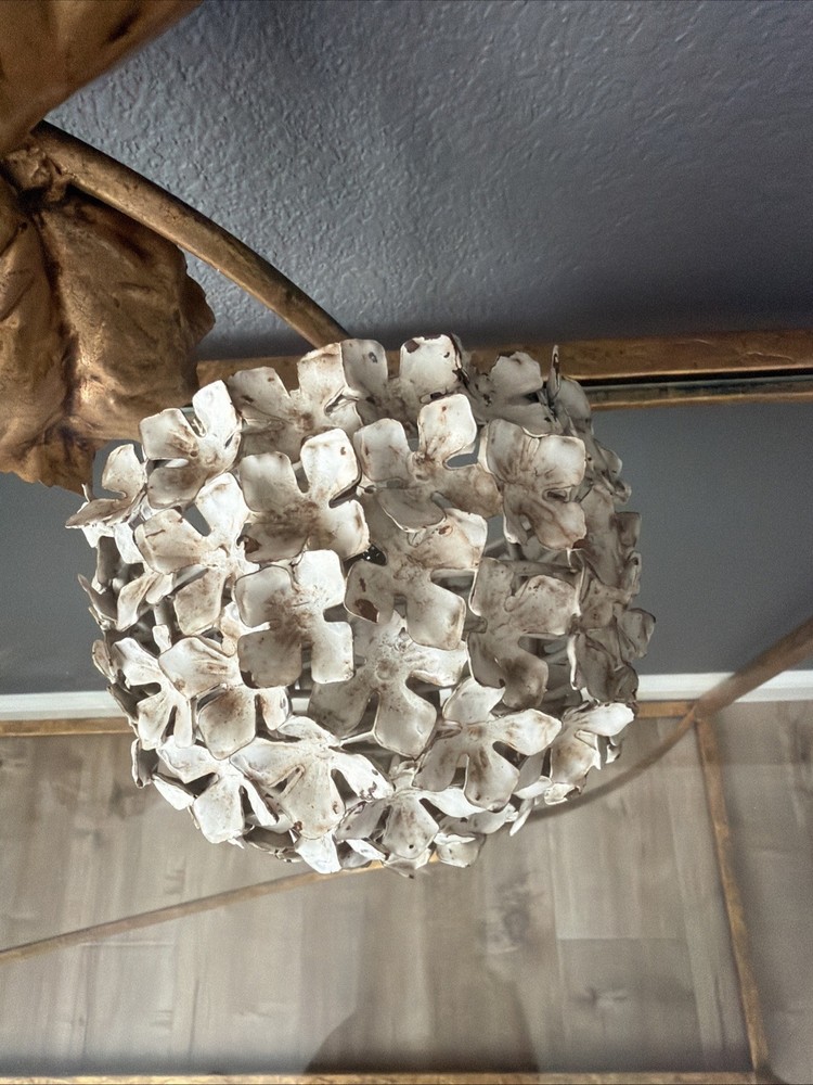 1950s Hydrangea Wall Light gilded brass with white enamel hydrangeas