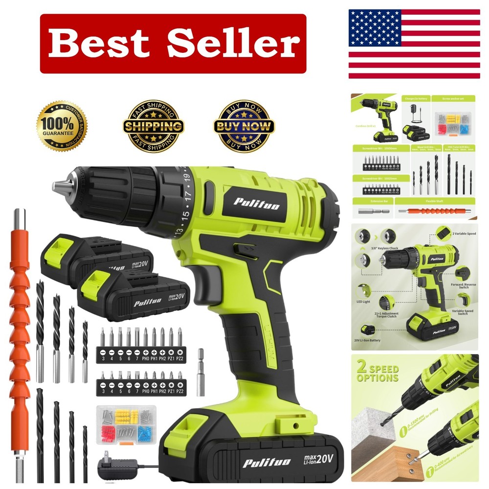 Lightweight 20V Electric Drill with Keyless Chuck & Comprehensive 34-Piece Kit