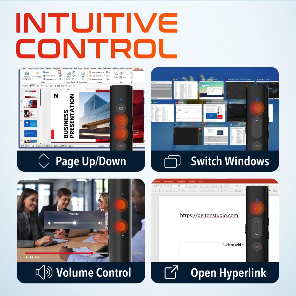 Delton LP21 2.4GHz Wireless Presentation Remote with Laser Pointer, Black