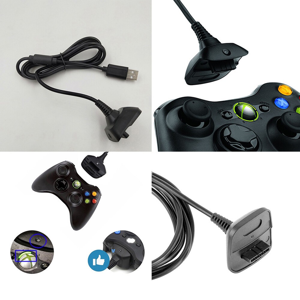 US 2 Pcs For Xbox 360 Black Wireless Controller USB Charging Cable Replacement