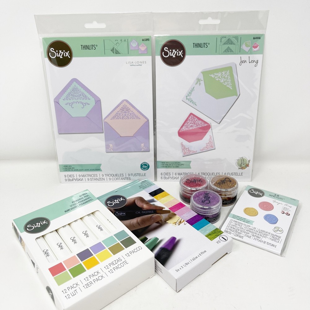 Sizzix Thinlits Envelope Liners Cutting Dies Markers Glitter NEW