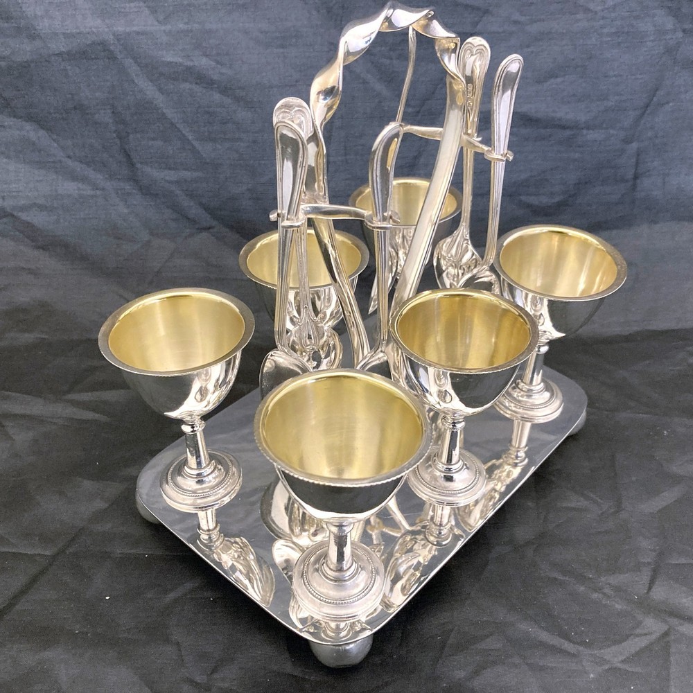Antique art deco egg cruet serving set.