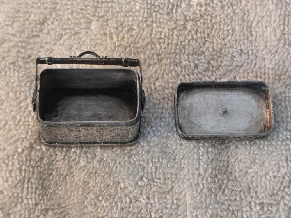 CHINESE Silver Antique Rectangular Lidded/Handled BOX Floral Engraving Marked CS