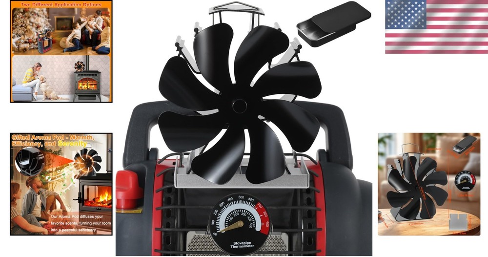 Silent and Efficient 8-Blade Fireplace Fan - Includes Buddy Heater Bracket