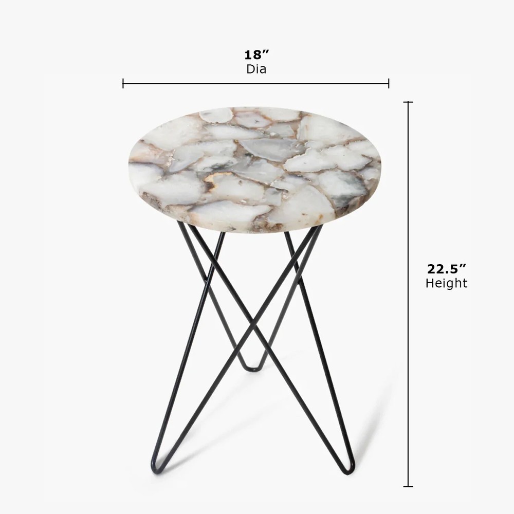18"x18" Agate Table Top, White Salt Stone Table, Agate Side Table, Round Table