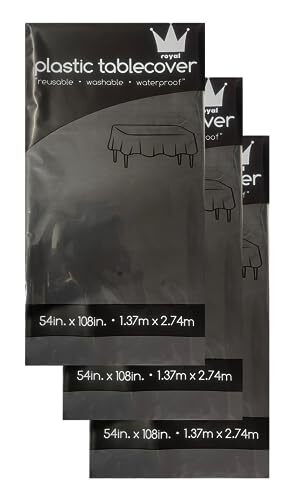 ROYAL7 3 Pack Rectangle Disposable Plastic Rectangle, 54in. X108in. Black