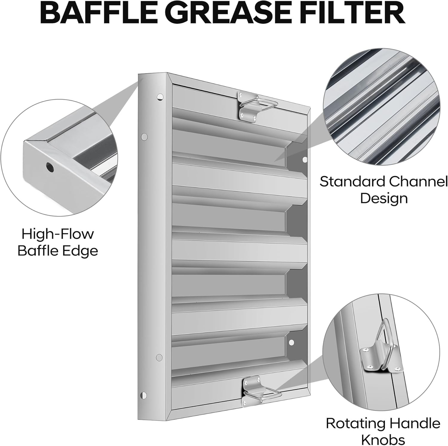 5PCS Commercial Hood Filters Stainless Steel 4 Grooves Range 19.5x24.5x1.9 Inch