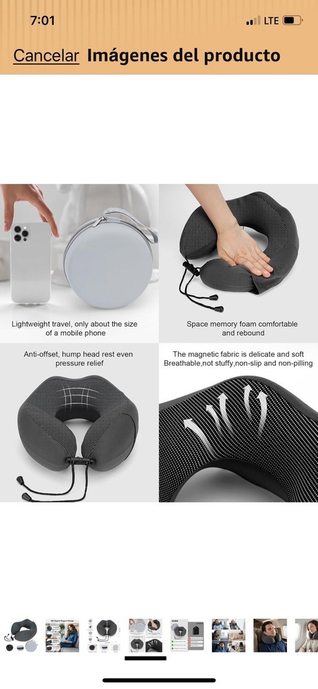 Dark Gray Memory Foam Neck Pillow with Carry Case