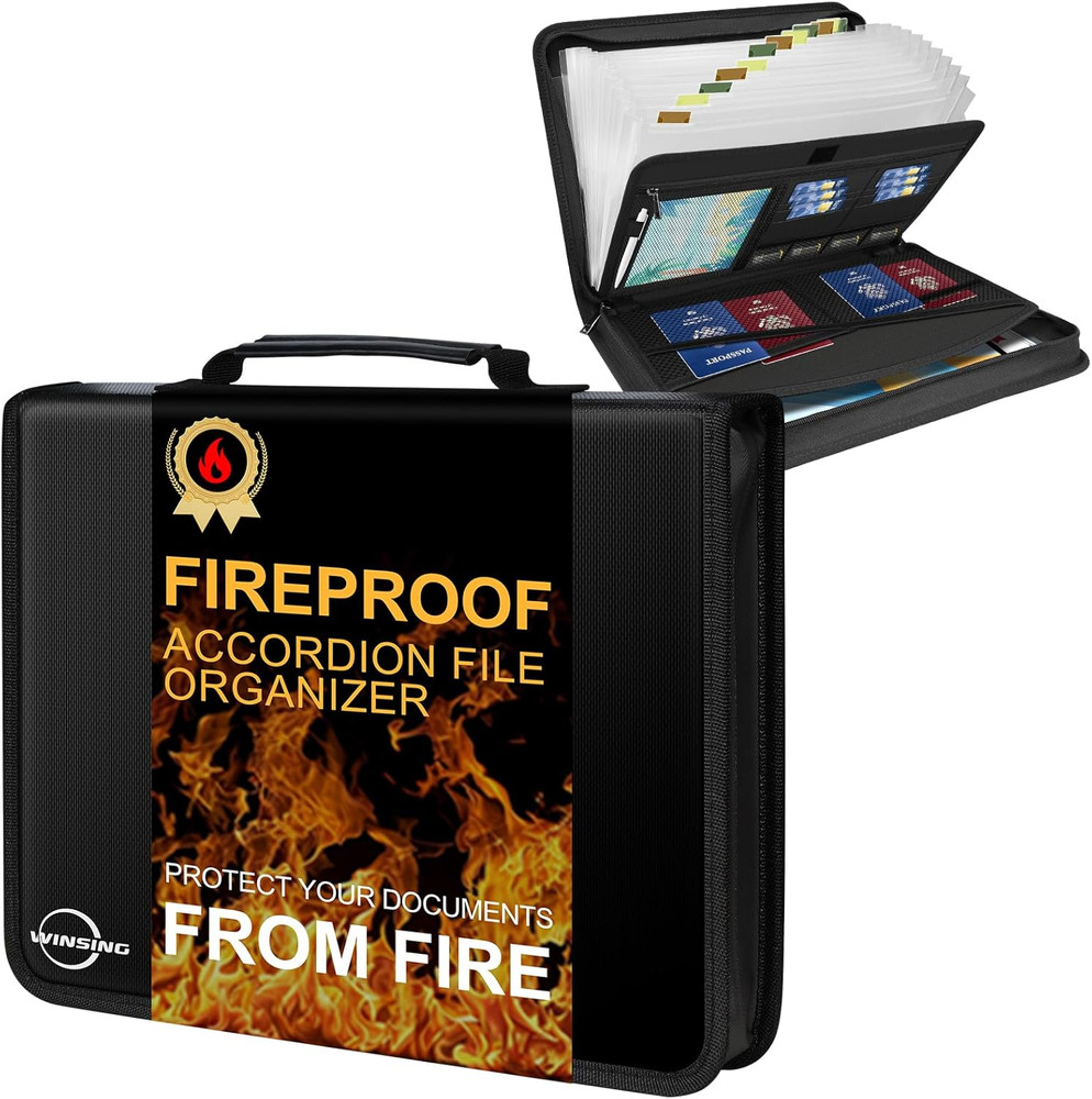 Accordion File Organizer-13 Pocket Fireproof Expanding Document Folder with Hand