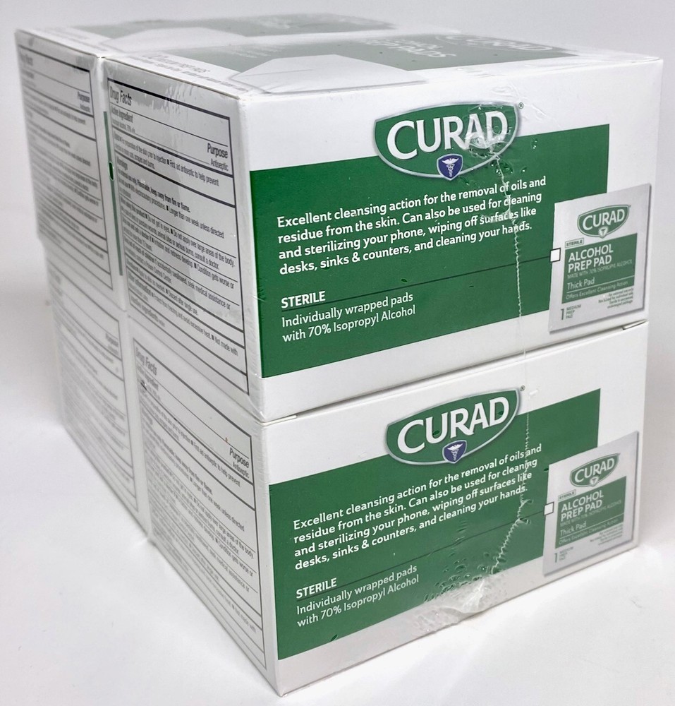 New Curad Alcohol Prep Pads Mini Medium (4 Boxes) 400 ct Total