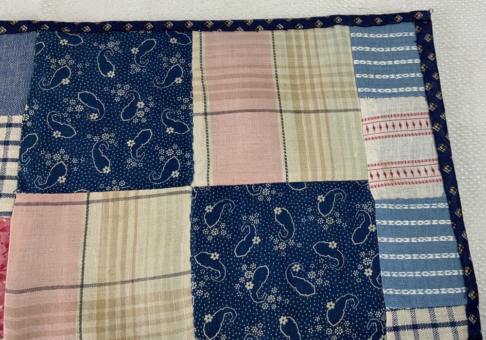 Vintage Patchwork Quilt Table Topper Or Doll Quilt, 4 Patch, Blue