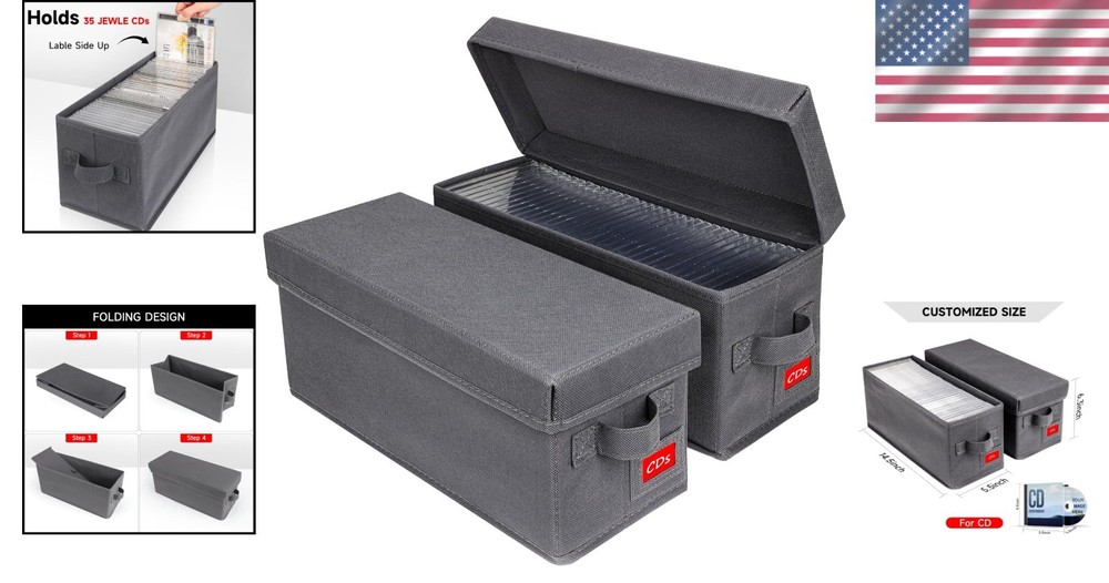 2-Pack Stackable CD Storage Box - Elegant Grey Organizer for 70 Jewel Cases
