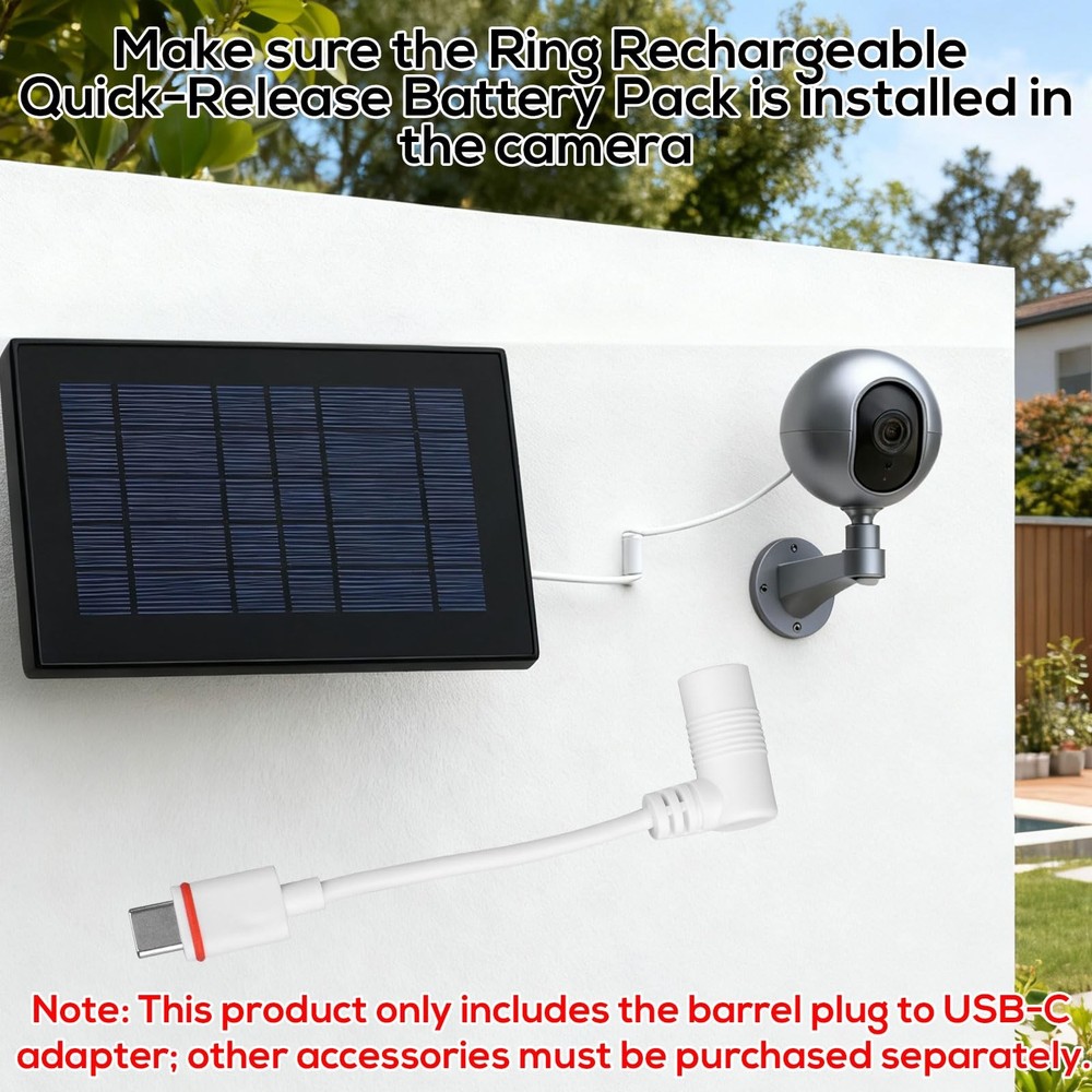 2pcs Barrel Plug to USB-C Power Adapter for Ring Solar Panel & white