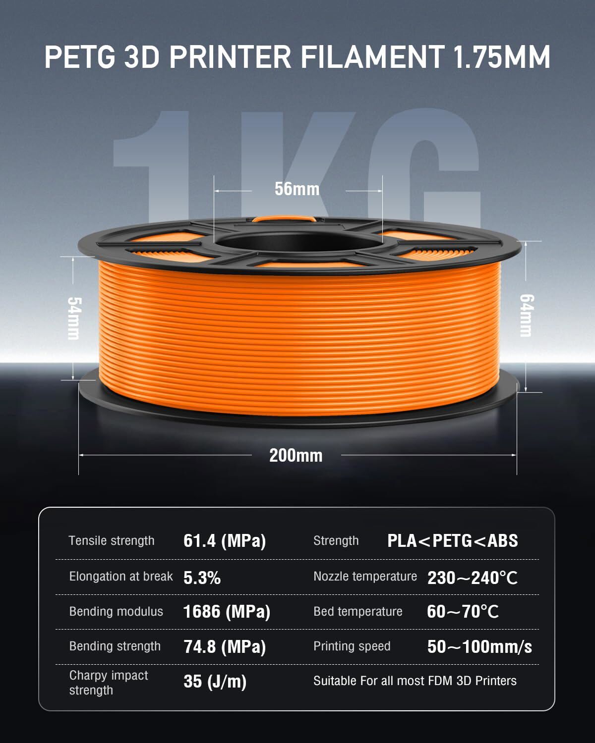 SUNLU 10KG PETG 3D Printer Filament 1.75mm PETG 1KG/ROLL +/-0.02mm Multicolor