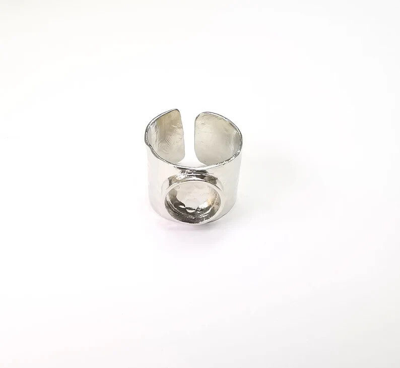 Shiny Silver Ring Setting Bezel Resin Base Cabochon Blank Adjustable Ring G35652