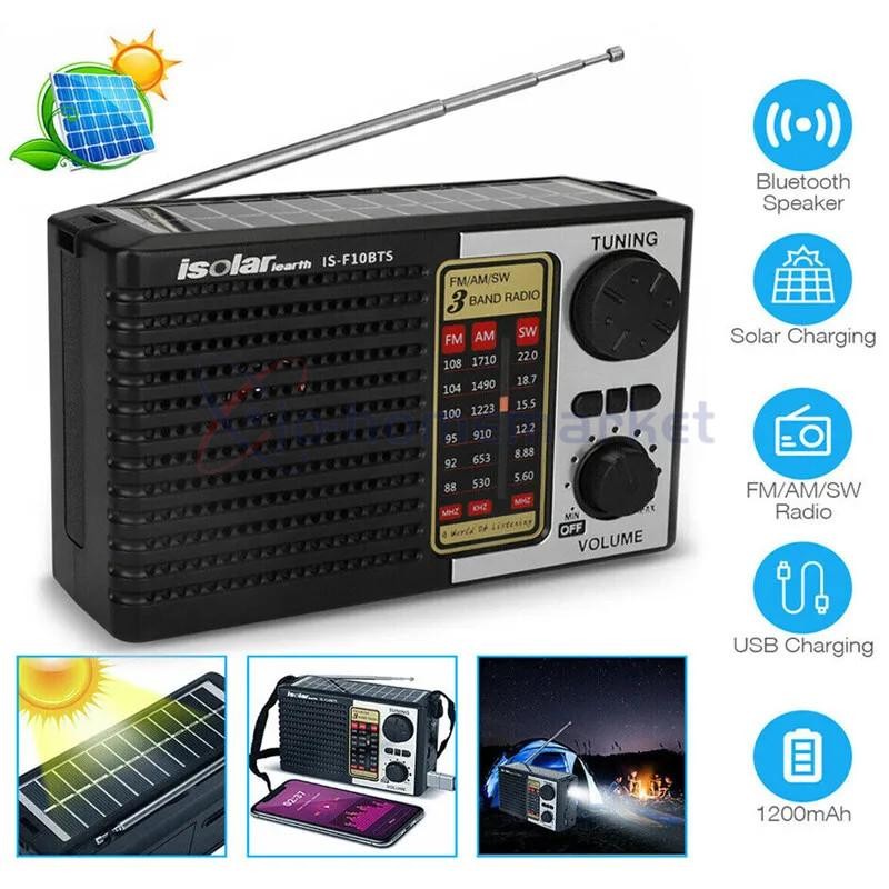 Portable Solar Radio FM/AM SW Digital Bluetooth Speaker MP3 Player Rechargeable