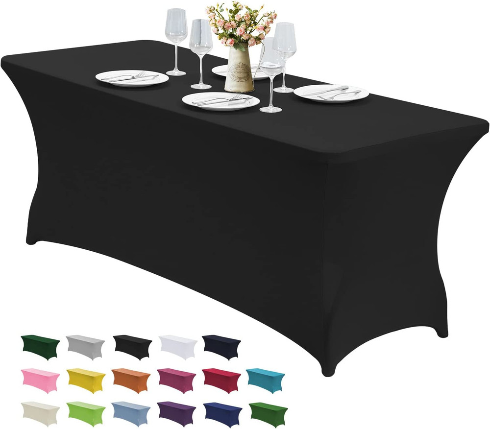 6FT Stretch Spandex Table Cover for Rectangular Fitted Folding Tables, Wrin