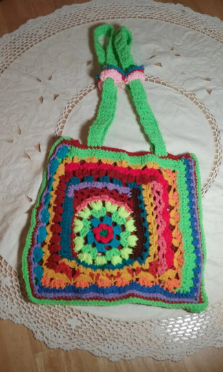 Hand Crochet Hippy Psychedelic Shoulder Bag