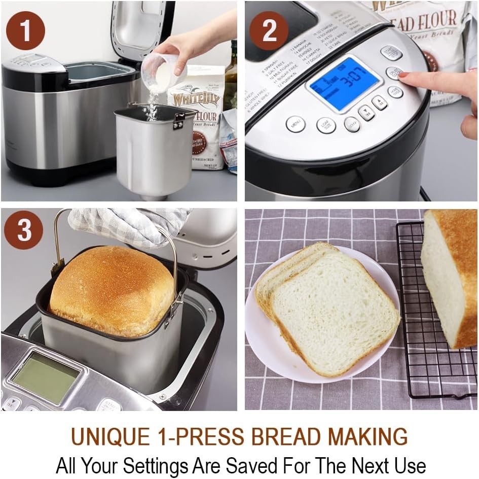 29-in-1 SMART Bread Machine with Gluten Free Setting 2LB 1.5LB 1LB Bread Make...