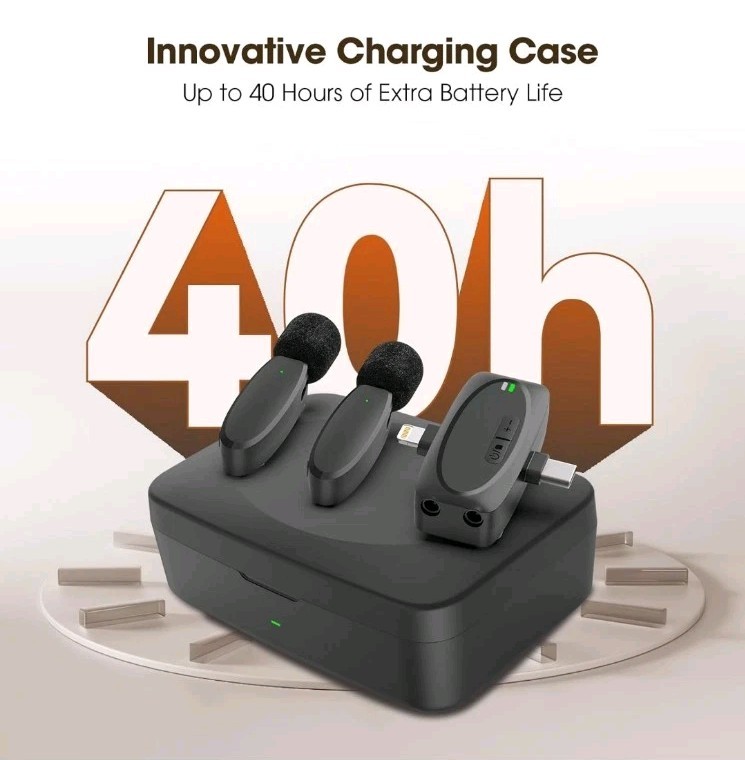 V10 Wireless Lavalier Microphone for iPhone iPad Android with Charging Case