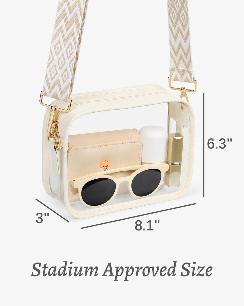 FANGSUN Clear Bag for Stadium Events, Purses Medium, Beige Diamond