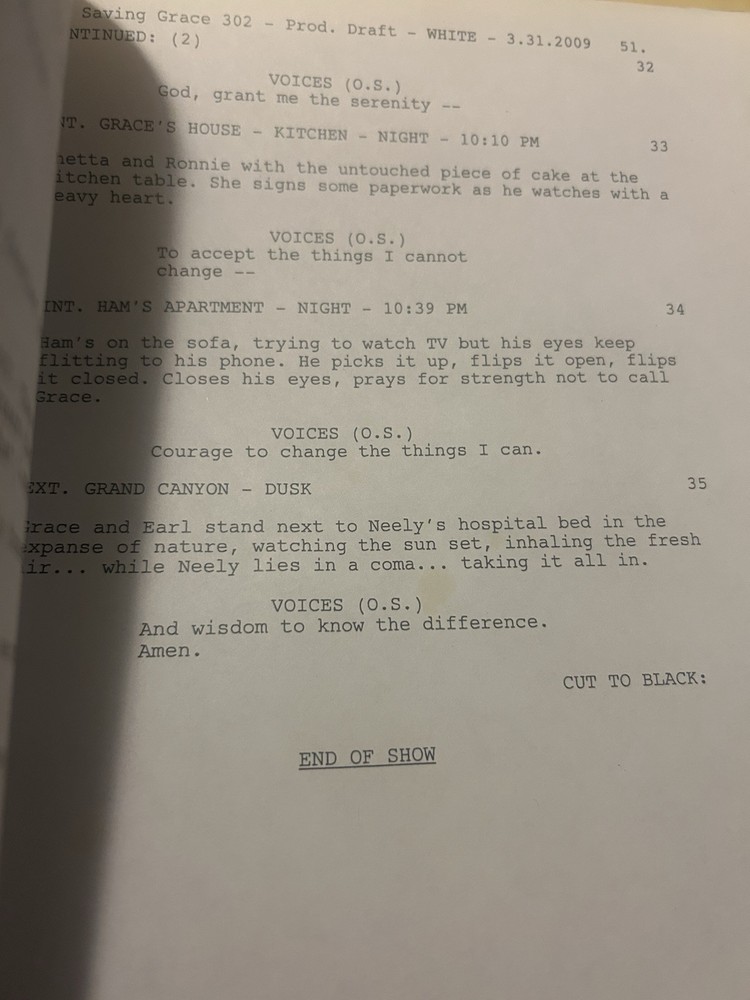 ORIGINAL SCRIPT SAVING GRACE SHE'S A LUMP HOLLY HUNTER LEON RIPPY