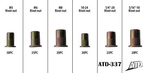 ATD 5855 Pneumatic Rivet Nut Setting Kit with optional Assortment Kit