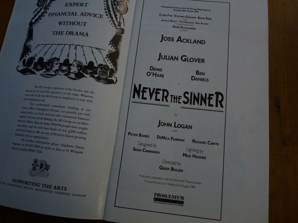 Never The Sinner MI Group Playhouse Programme