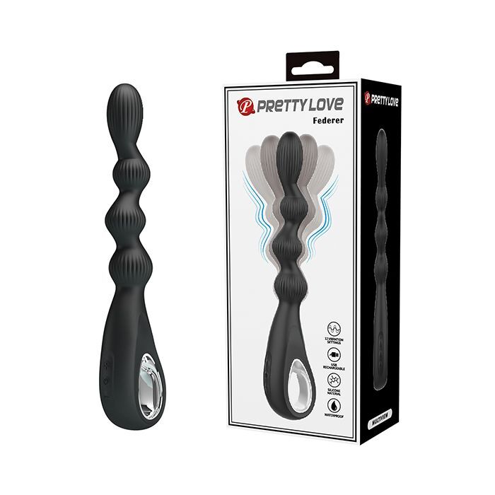 Pretty Love Federer Vibrating Beaded Anal Probe Black