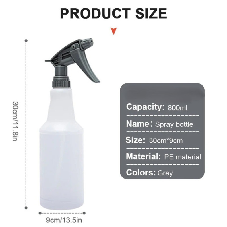 800ML Refillable Spray Bottle Adjustable Nozzle PE Plastic for Garden Car