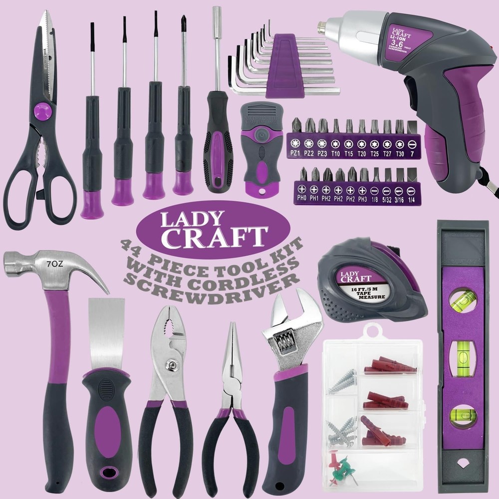 Pink Lady Tools Kit Set - 44PCS Cordless Screwdriver Toolbox