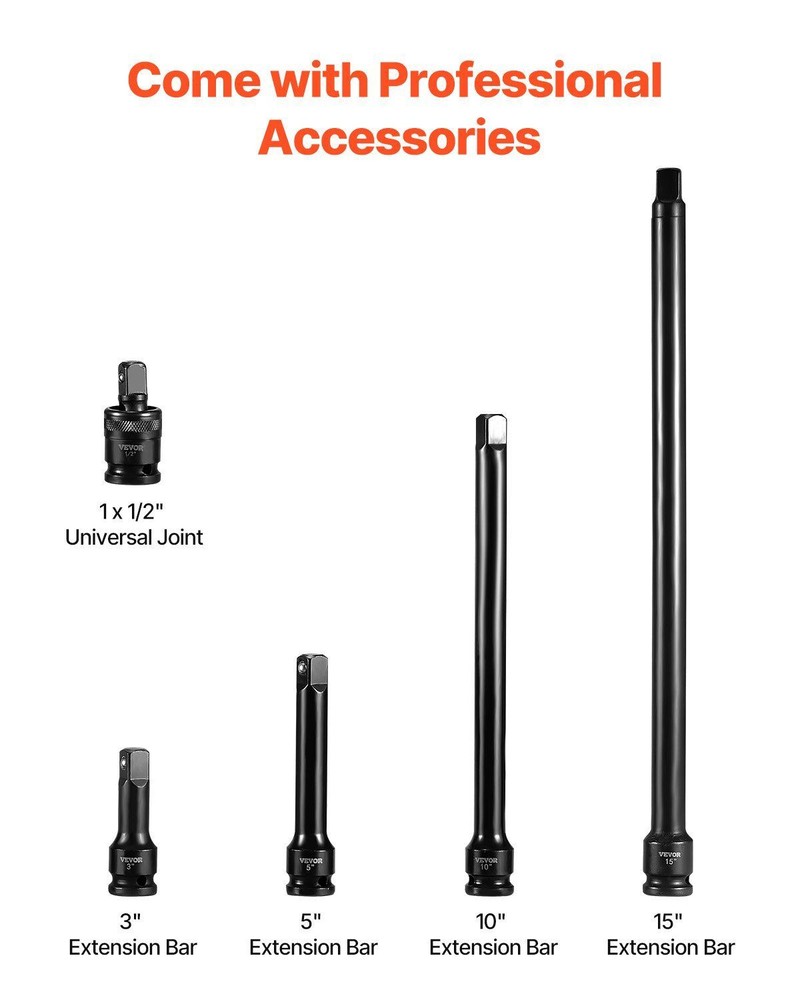 Impact Socket Set 1/2 In 43 Piece Impact Sockets, Standard Socket Assortment