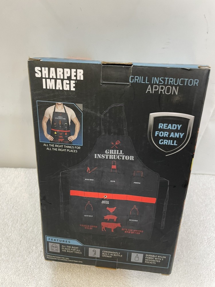 Sharper Image Backyard BBQ Barbecue Chef Black Grill Instructor Apron