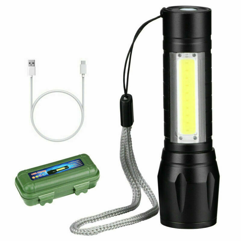 Bright COB LED Flashlight - 3-Mode, Zoomable, USB-Rechargeable Tactical Torch