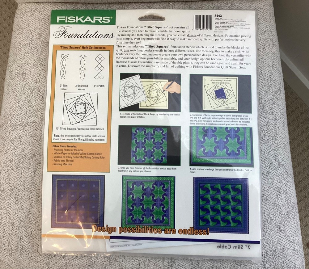 Fiskars Foundations Tilted Squares #8443 Complete Quilt Stencil Set FREE SHIP