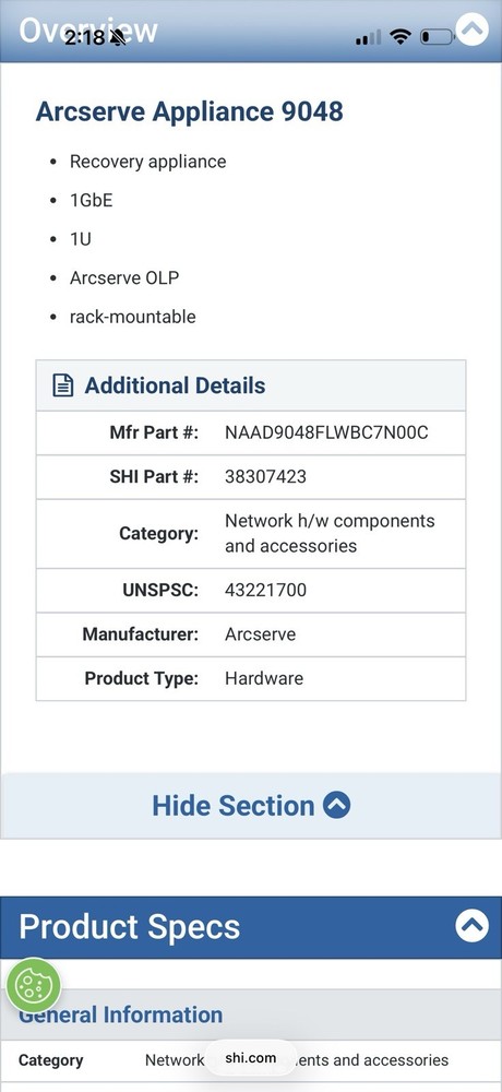 Arcserve Appliance 9048 R440Model E45S