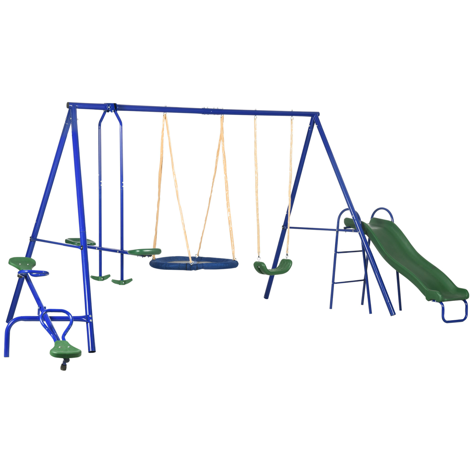 Outsunny Metal Swing Set for Kids with Double Swings Slide Seesaw Glider