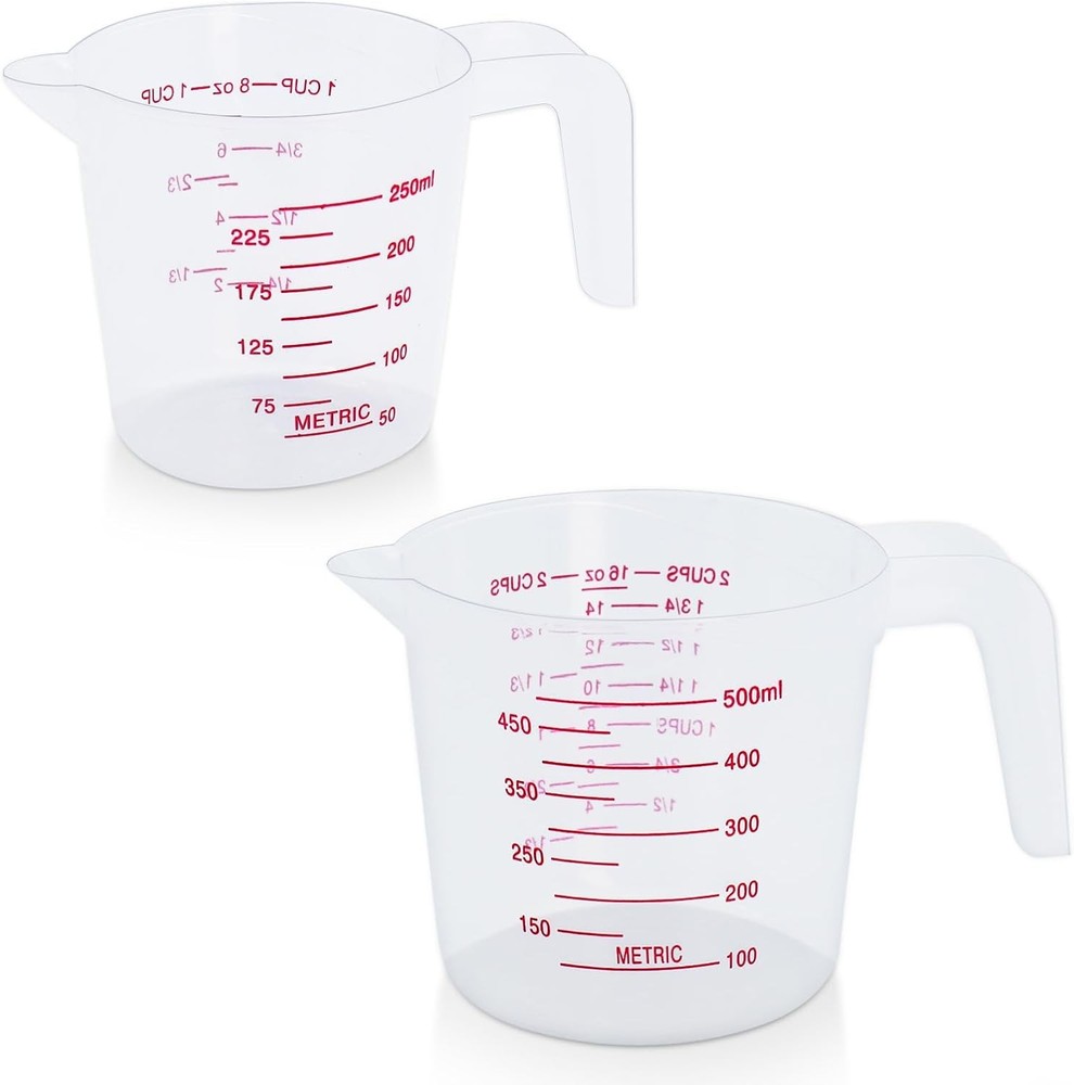 2 Pack Measuring Cup Set 250ml 500ml Plastic Kitchen Baking Cups Nested